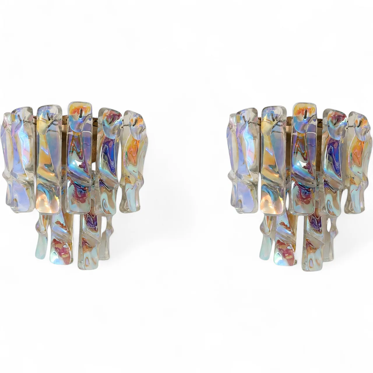 Iridescent Murano glass sconces attributed to Vistosi, 1970s 10