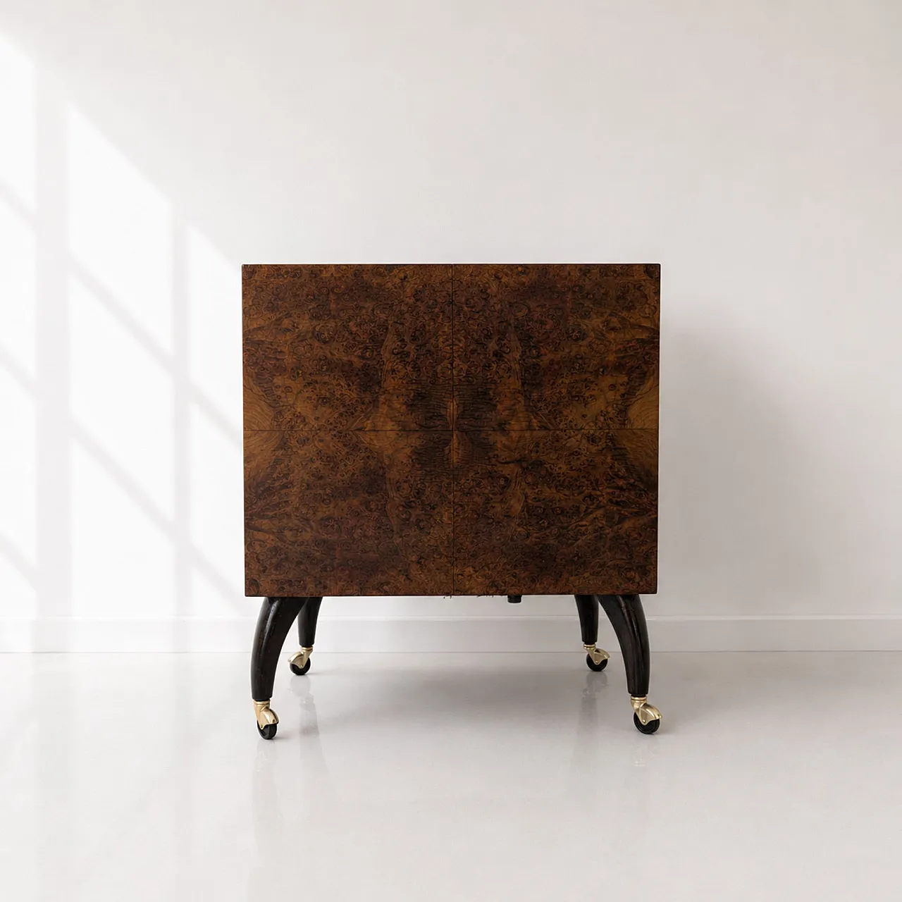 Italian 1950s illuminated bar cabinet in briarwood and mosaic mirror 8