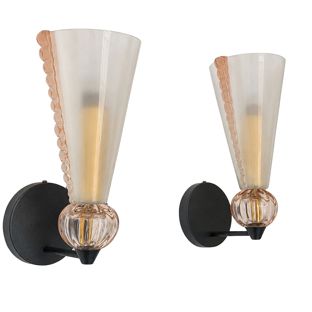 Pair of sconces in pink Murano glass by Barovier and Toso, 50s 1