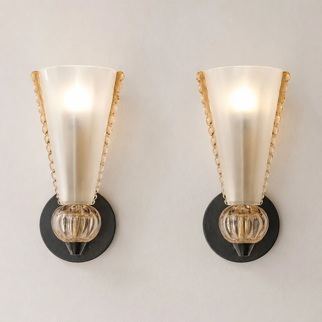 Pair of sconces in pink Murano glass by Barovier and Toso, 50s 12