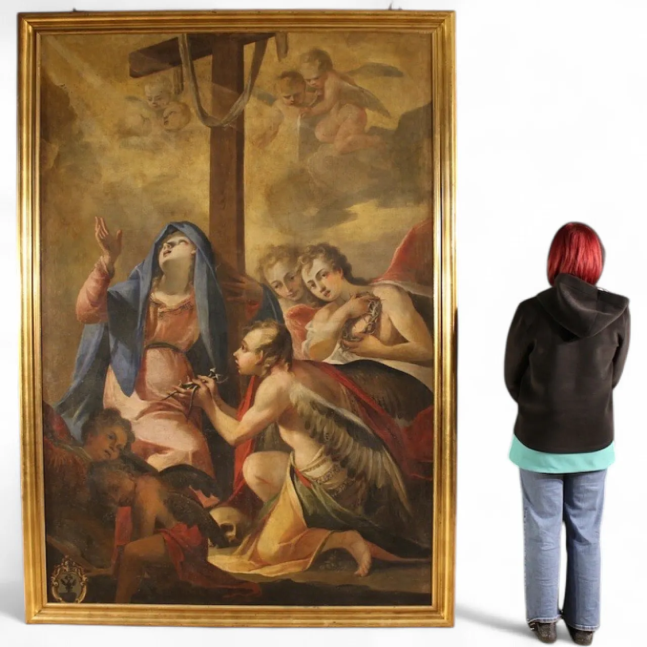 Italian painting Madonna of Sorrows with Angels, 17th century 16