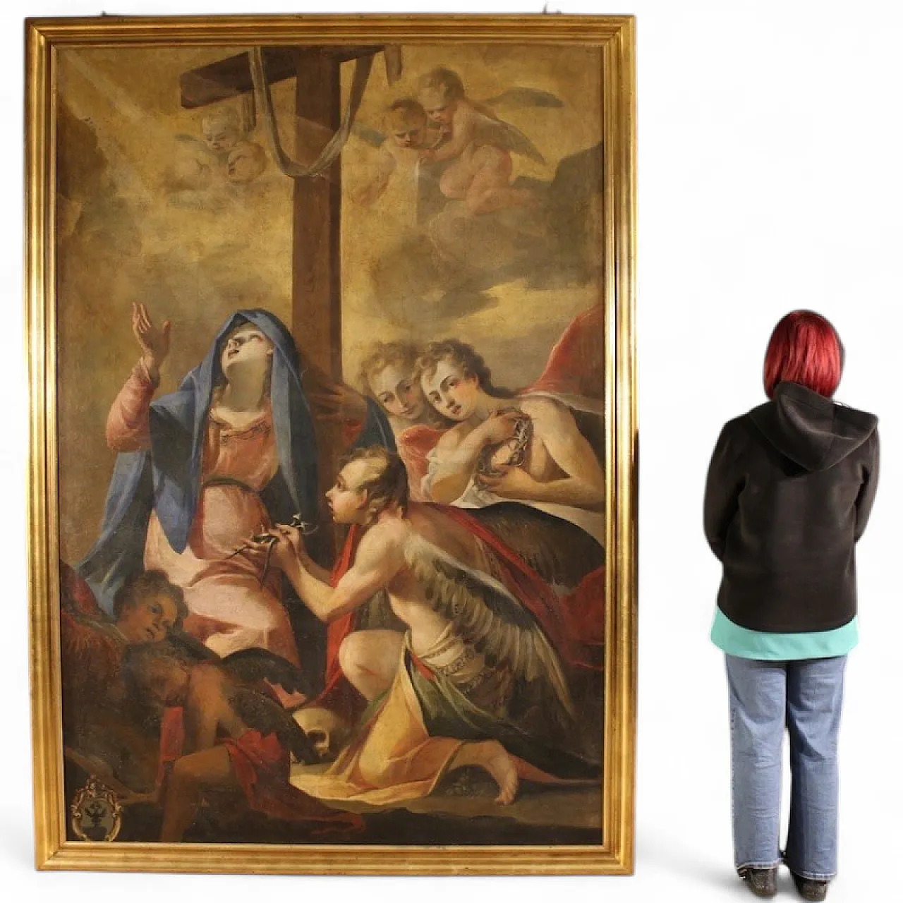 Italian painting Madonna of Sorrows with Angels, 17th century 17