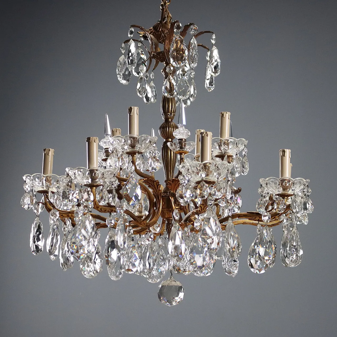 Coppia di lampadari in bronzo dorato, '900 2