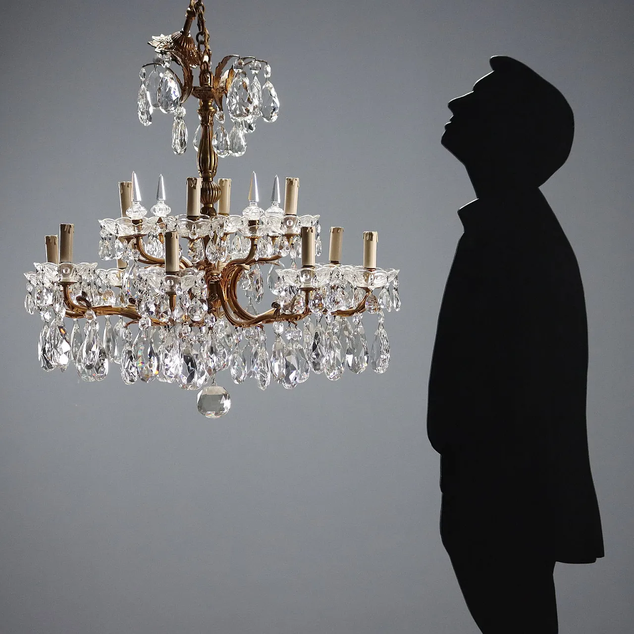 Coppia di lampadari in bronzo dorato, '900 3