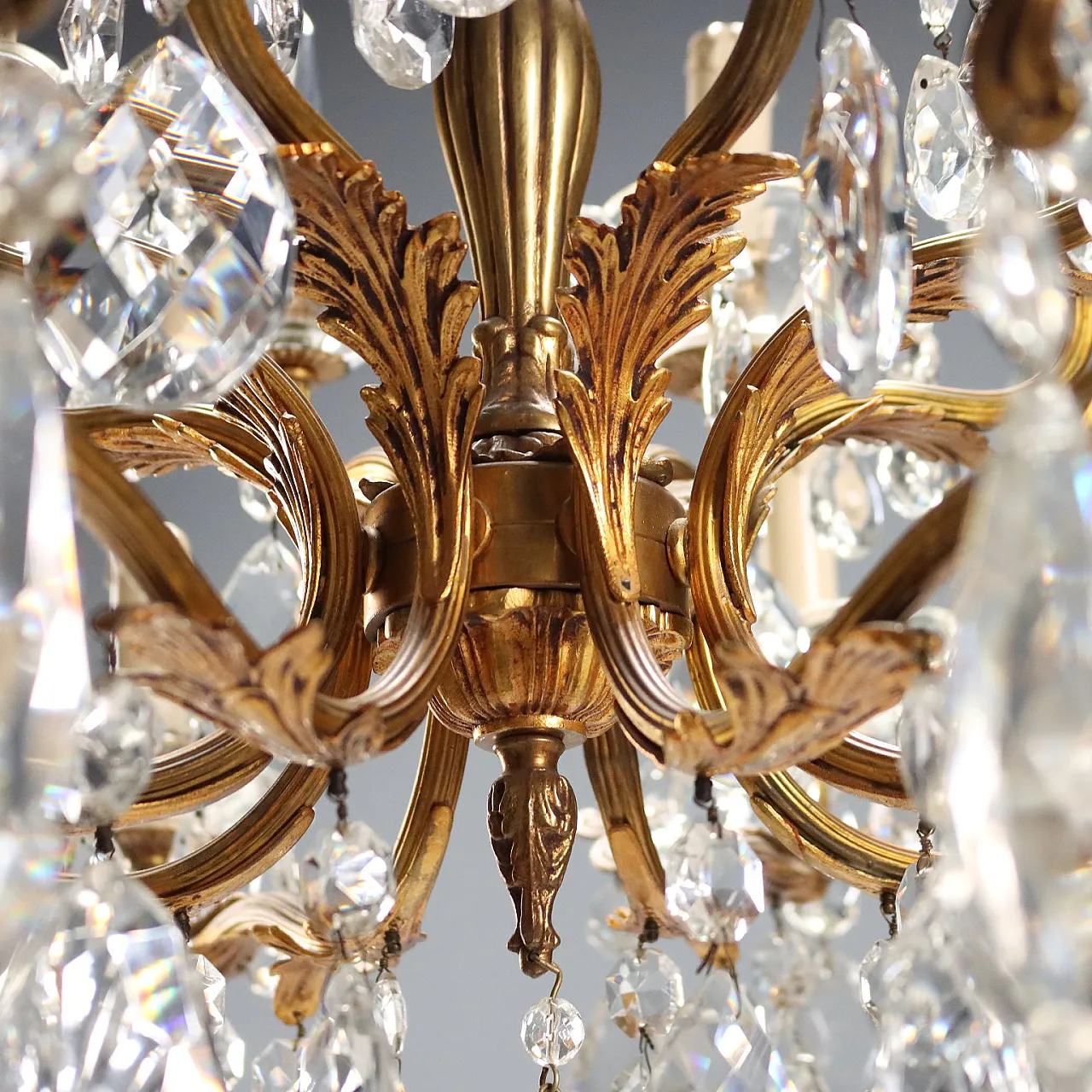 Coppia di lampadari in bronzo dorato, '900 7