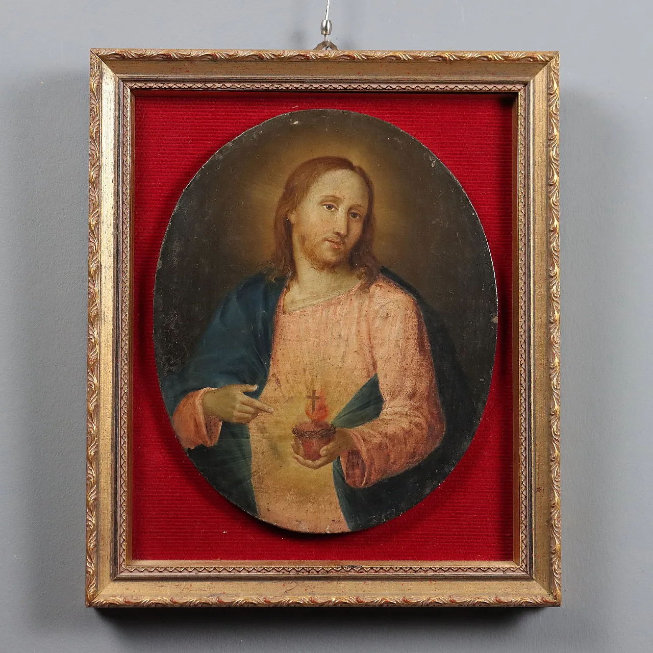 Sacred Heart of Jesus painting, oil on panel, 19th century 1