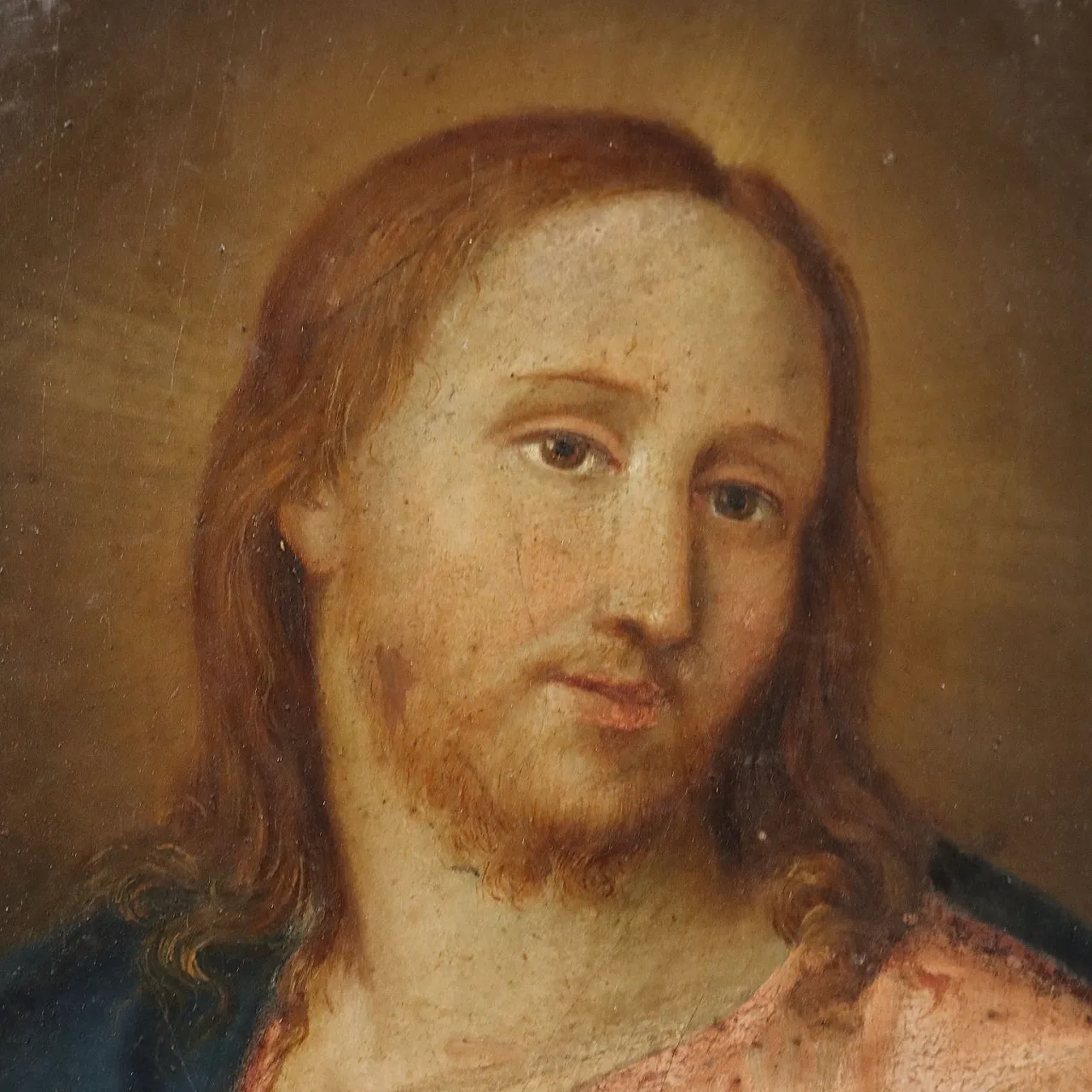 Sacred Heart of Jesus painting, oil on panel, 19th century 4