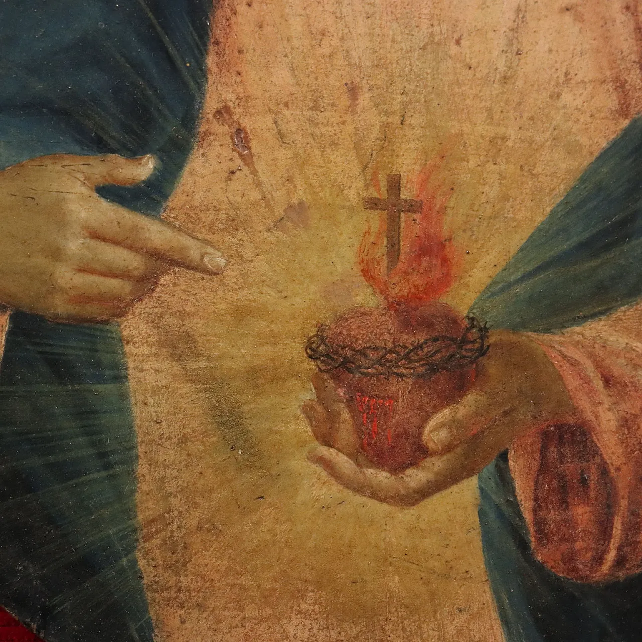 Sacred Heart of Jesus painting, oil on panel, 19th century 5