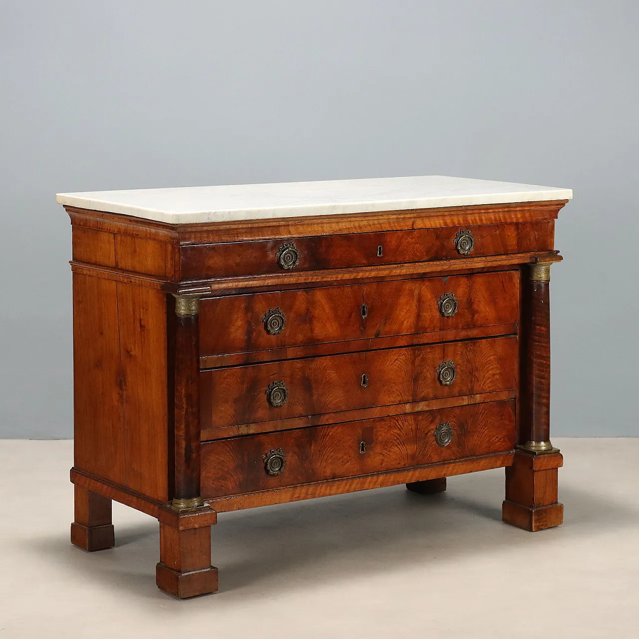 Empire chest of drawers in mahogany feather, 19th century 1