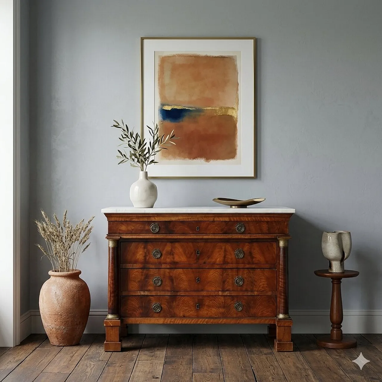 Empire chest of drawers in mahogany feather, 19th century 2