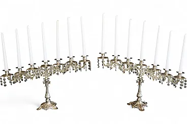 Coppia candelabri liturgici 7 fiamme stile barocco argentati, anni '30