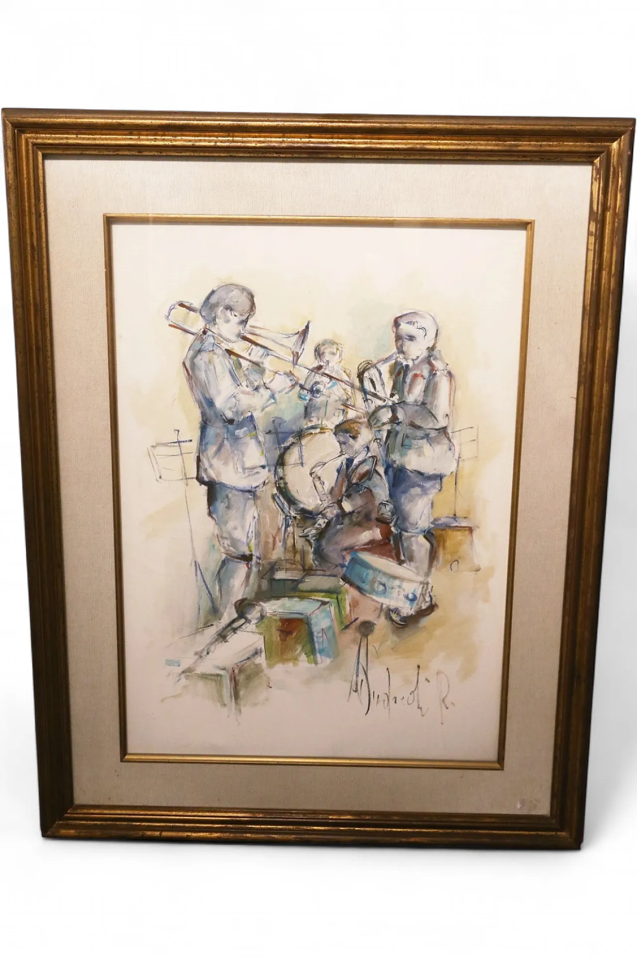 Roberto Andreoli quadro olio su tela musicisti jazz concerto, anni '50 13