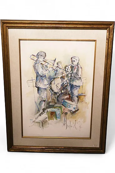 Roberto Andreoli quadro olio su tela musicisti jazz concerto, anni '50