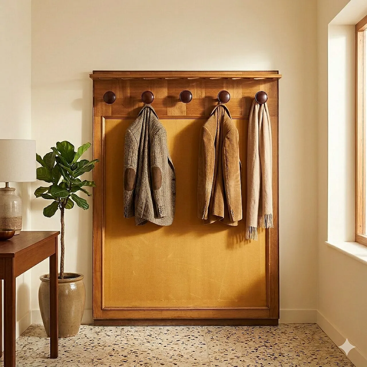 Hat hanger with oak and fabric frame, 20th century 2