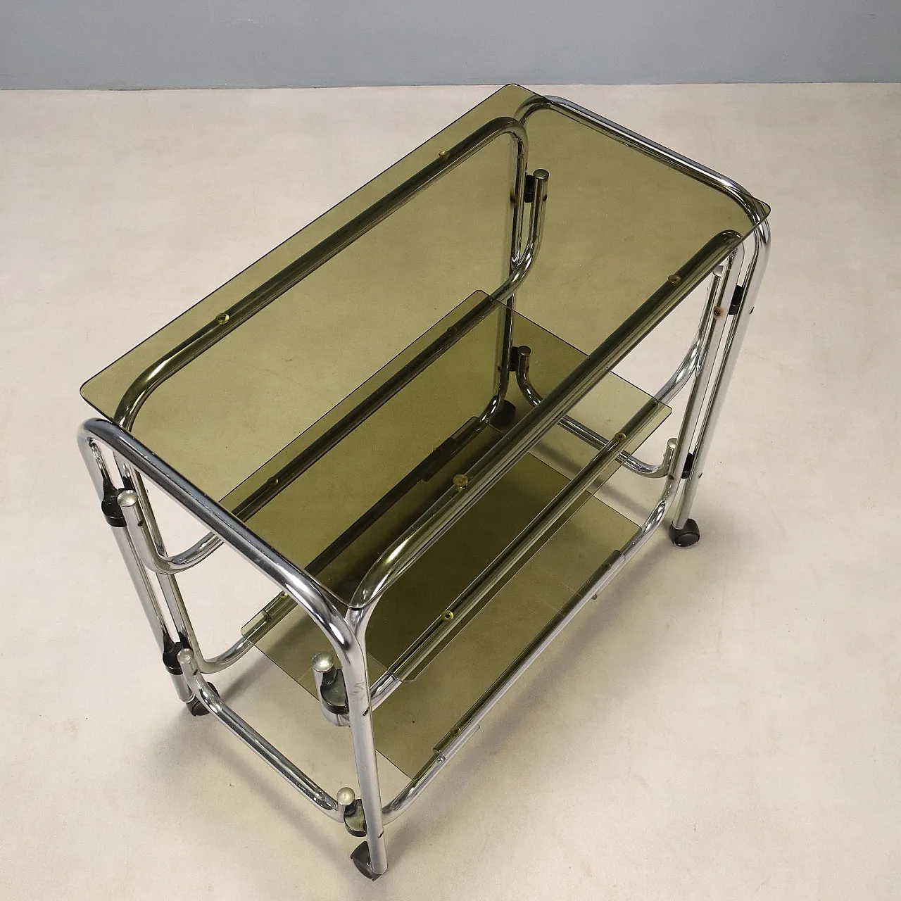 Cart in metal e smoked glass, late 20th century 8