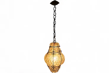 Suspension lamp in blown glass and wrought Iron, 90s