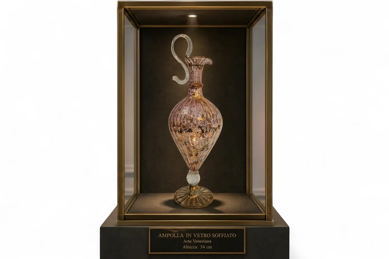 Cruet in pink Murano glass and golden decorations, 90s 10