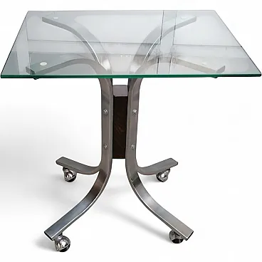Trolley table in glass and  steel, 70s