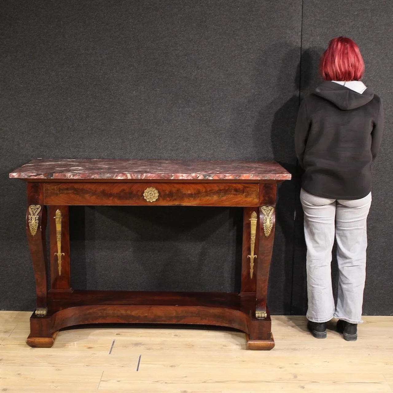 Italian Empire style console with marble top,  19th century 2