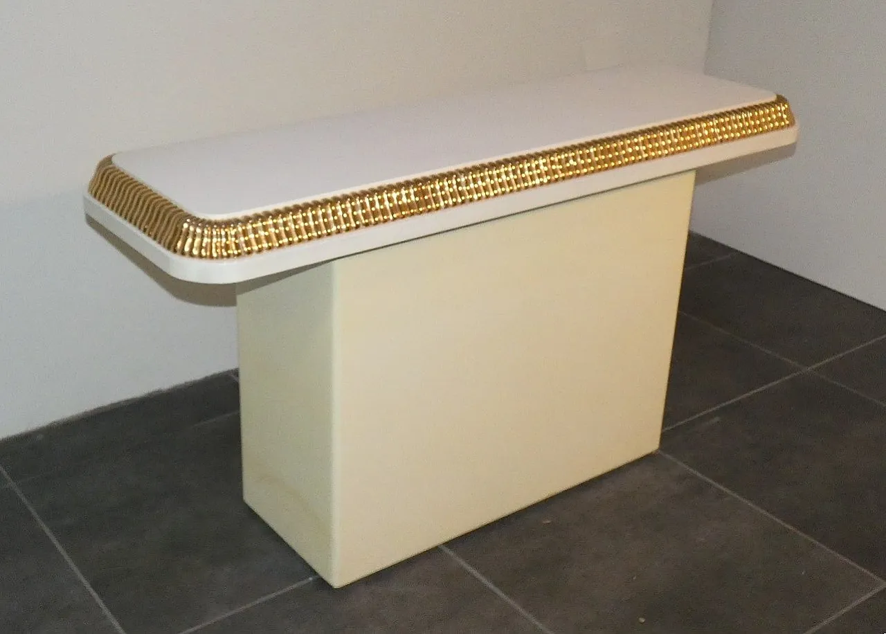 Consolle Regency con finitura avorio e dorata nello stile di Alain Delon per Maison Jansen, Francia, anni '70 3