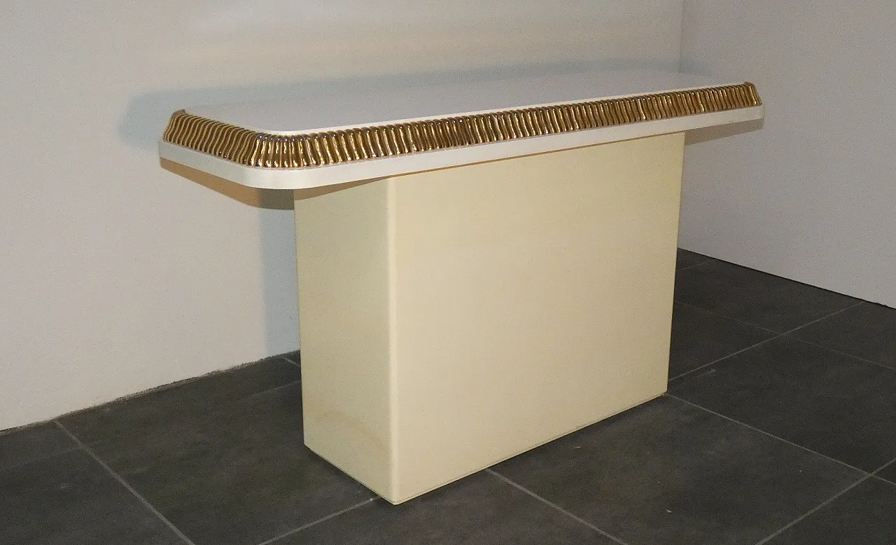 Consolle Regency con finitura avorio e dorata nello stile di Alain Delon per Maison Jansen, Francia, anni '70 10