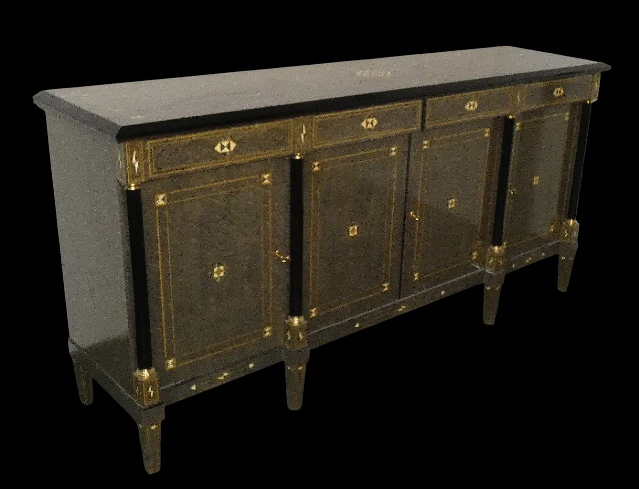 Credenza Hollywood Regency in stile Luigi XVI in radica, lacca grigia e ottone, Francia, anni '80 2