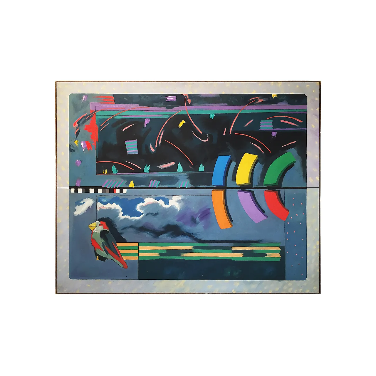Richard Frank 'Wise Bird Strategy' Painting, Oil On Canvas 1980 1