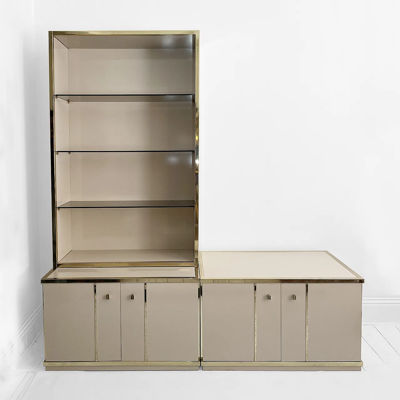 Beige Brass Display Cabinet by Renato Zevi , 70s 2