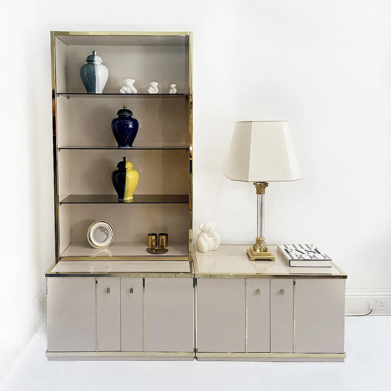 Beige Brass Display Cabinet by Renato Zevi , 70s 3