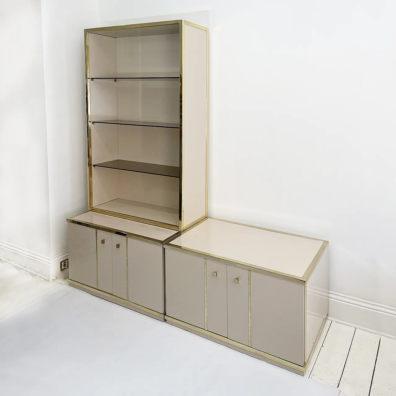 Beige Brass Display Cabinet by Renato Zevi , 70s 4