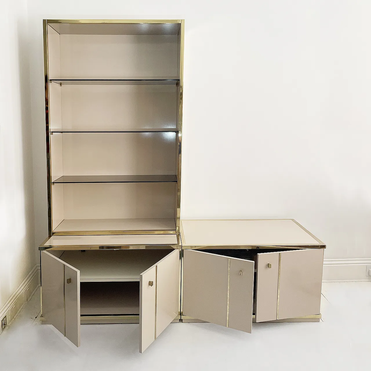 Beige Brass Display Cabinet by Renato Zevi , 70s 5
