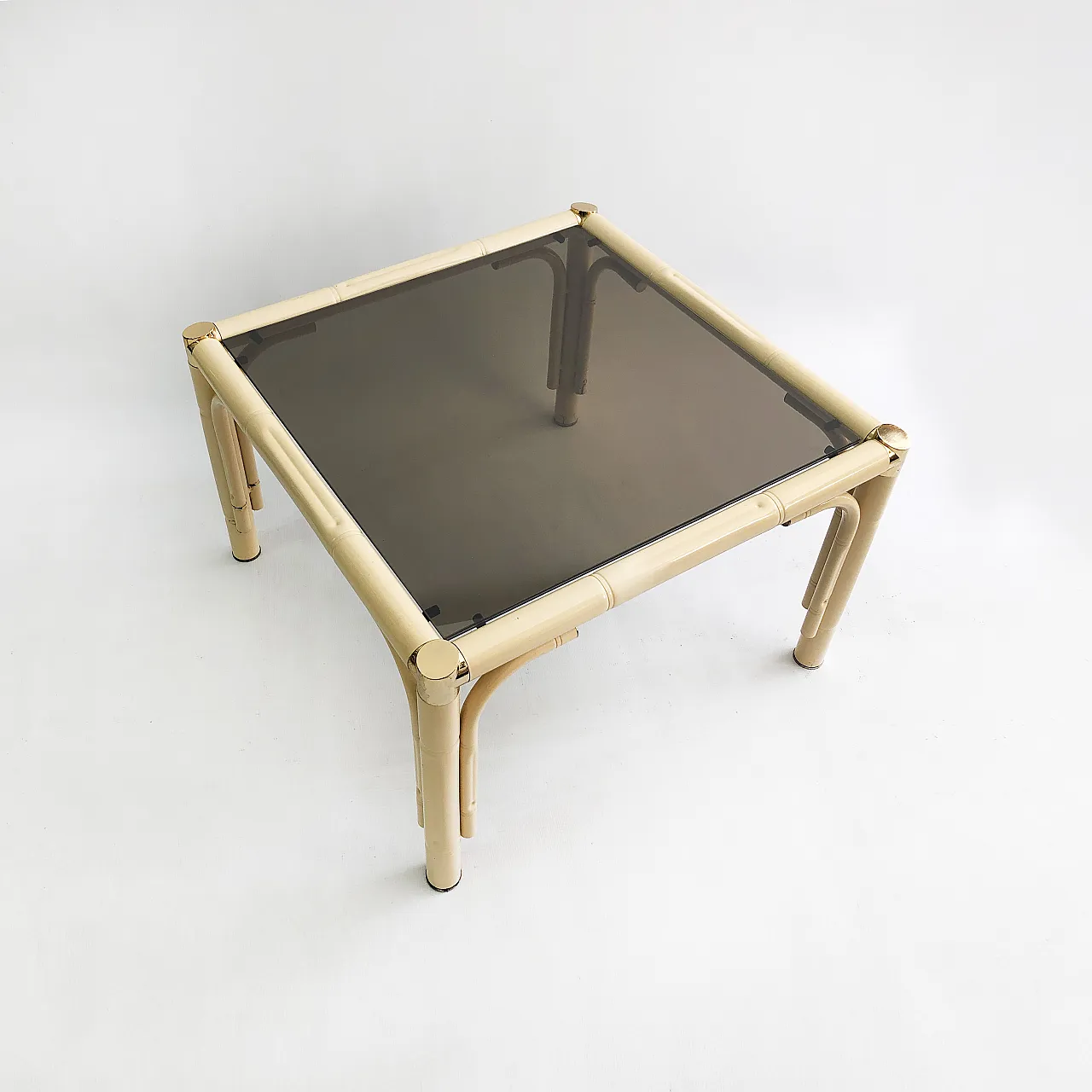 Cream Brass Faux Bamboo Side Table 5