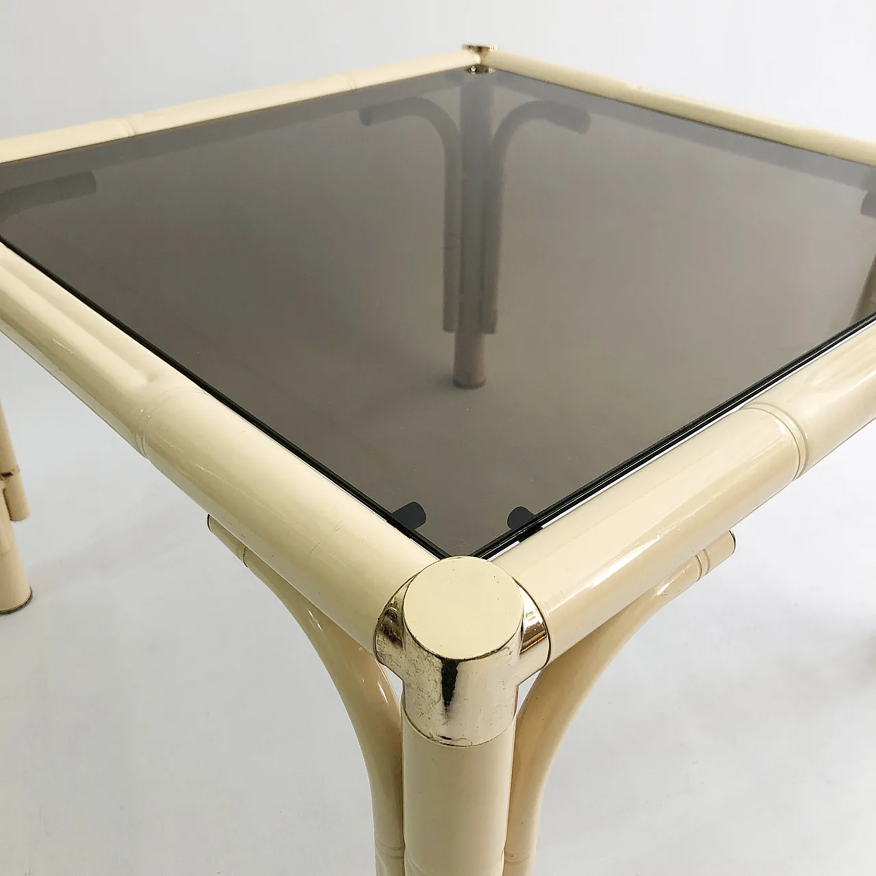 Cream Brass Faux Bamboo Side Table 6