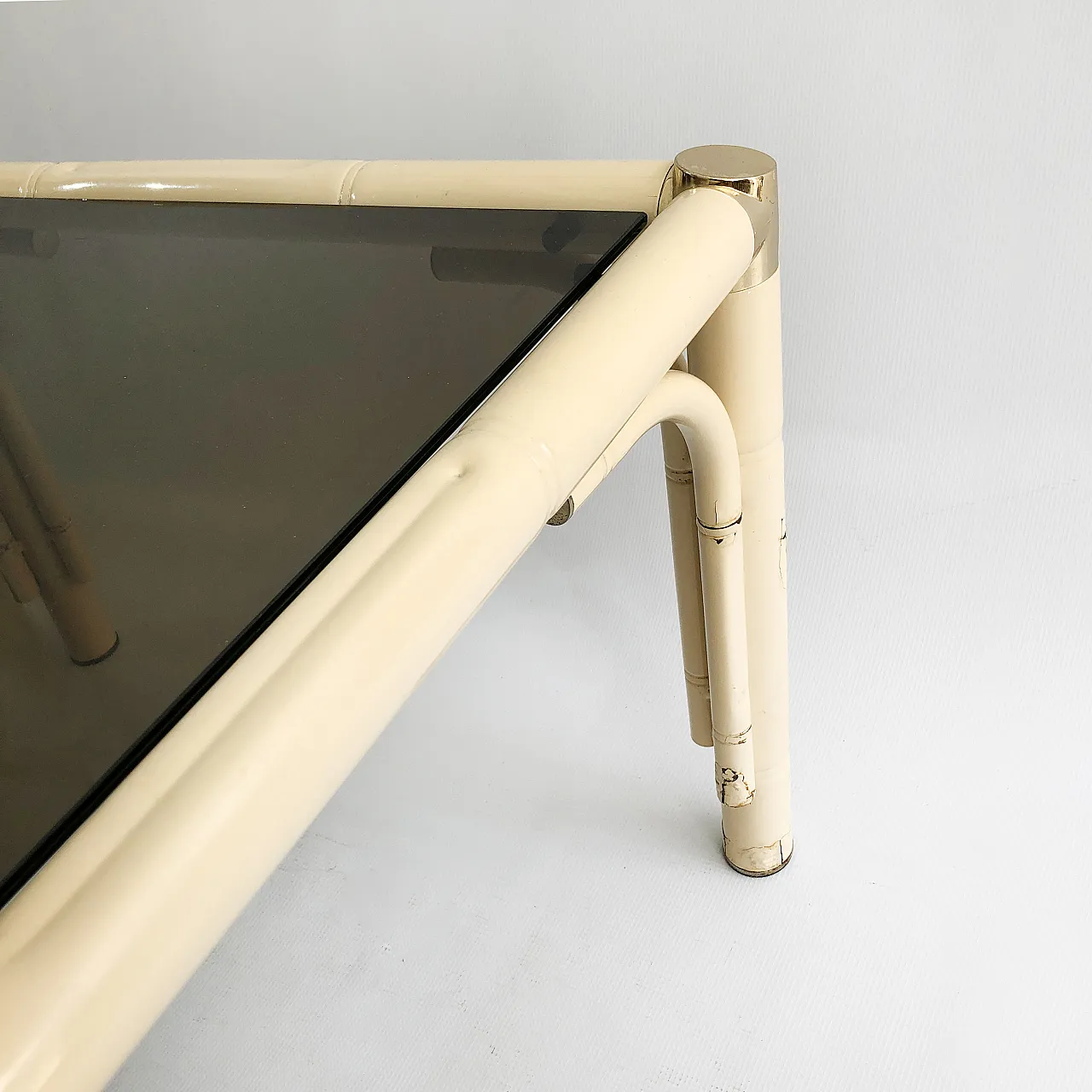 Cream Brass Faux Bamboo Side Table 10