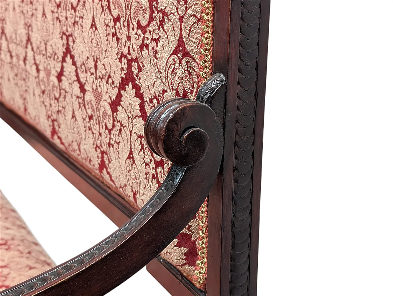 Wooden sofa with lion head armrests and red fabric, 19th century 6
