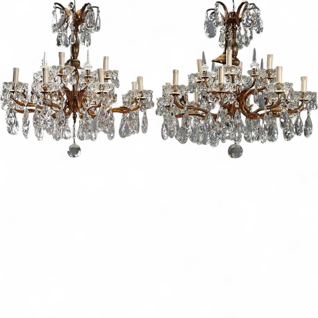 Coppia di lampadari in bronzo dorato, '900 11