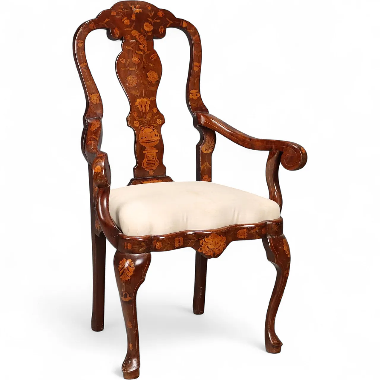 Walnut armchair with threads and floral carvings, 19th century 11