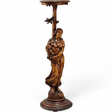 Colonna porta vaso in legno intagliato, '900