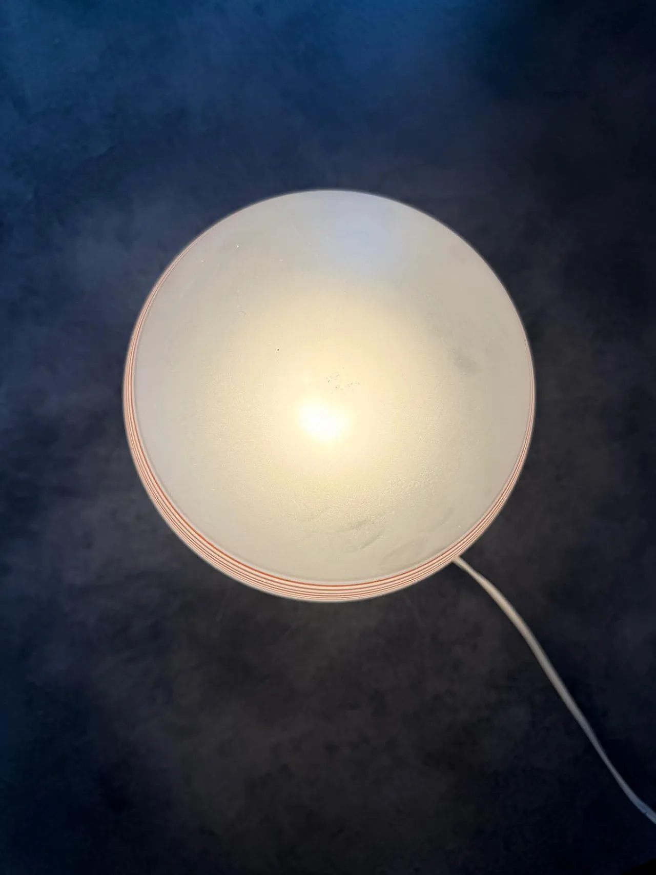 Italian Opaline Glass Globe Tobacco-Banded Shade, Brass Details, 1960s 6