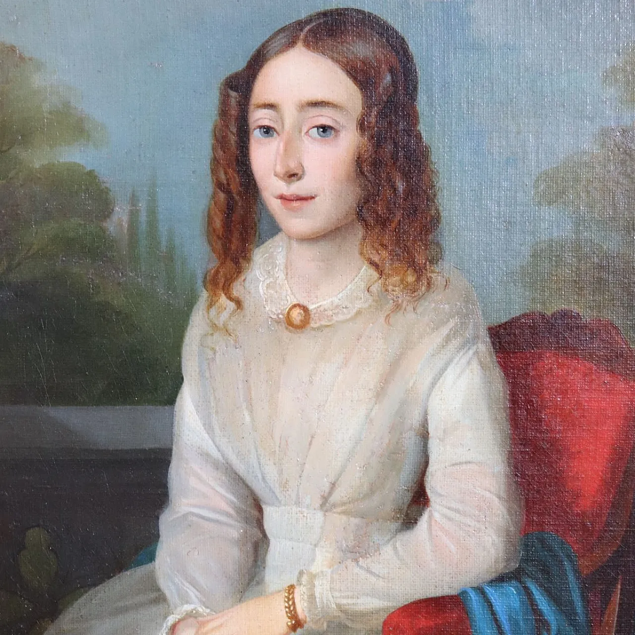 Dipinto olio su tela, Giovane donna con libro, '800 4