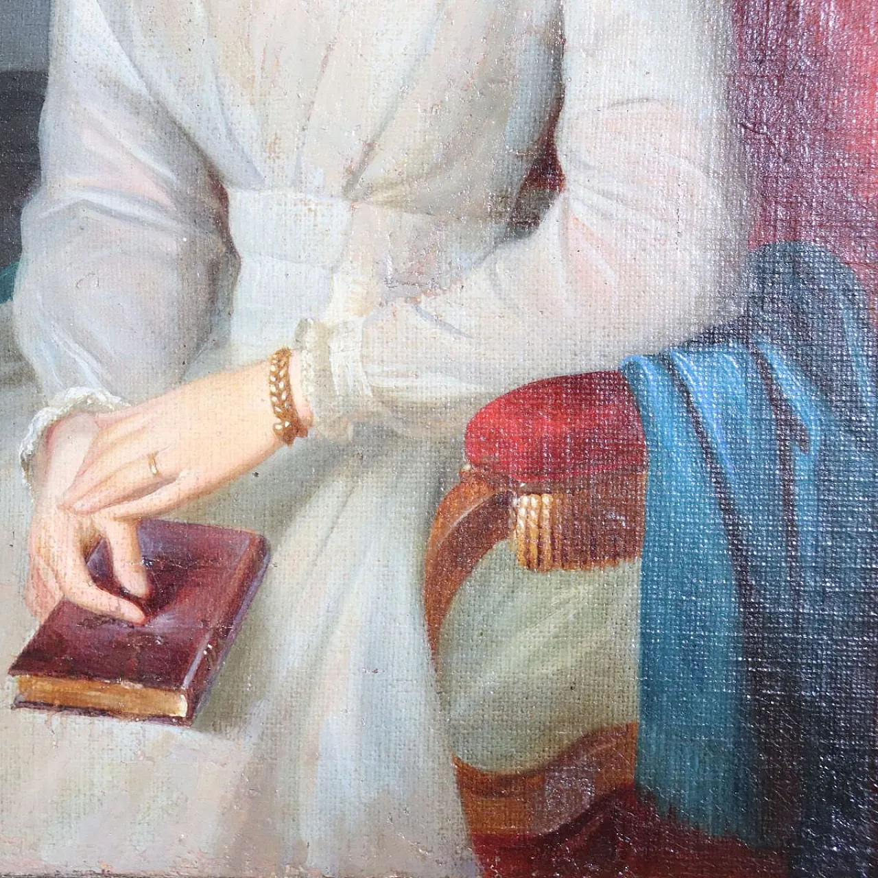 Dipinto olio su tela, Giovane donna con libro, '800 5