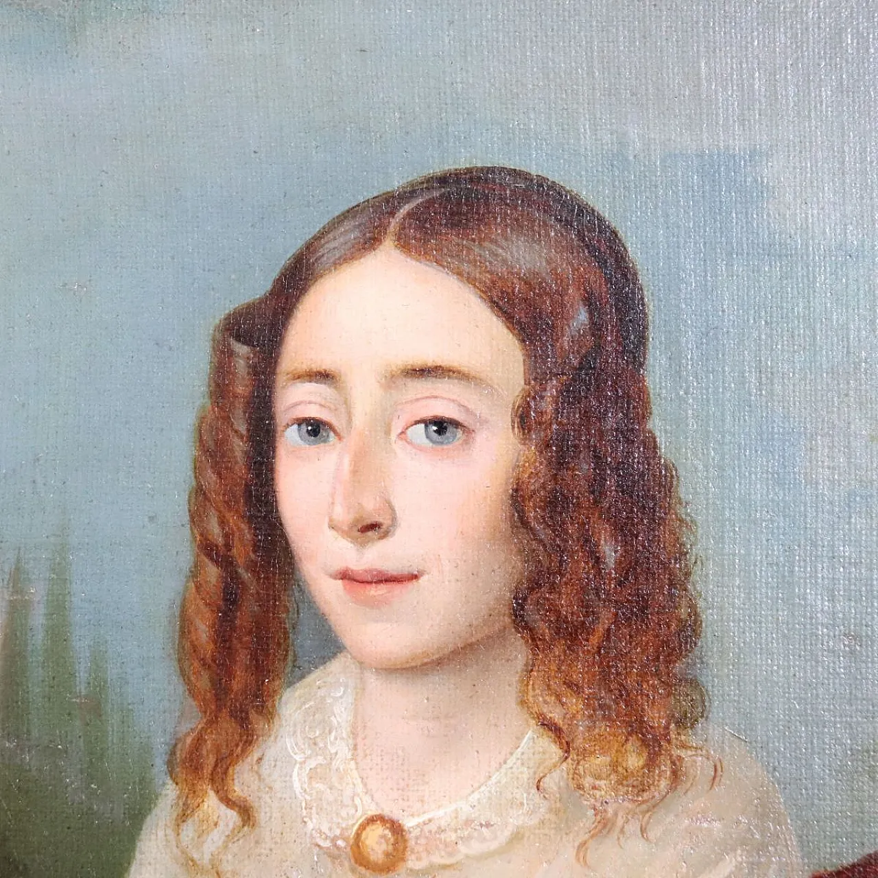 Dipinto olio su tela, Giovane donna con libro, '800 6