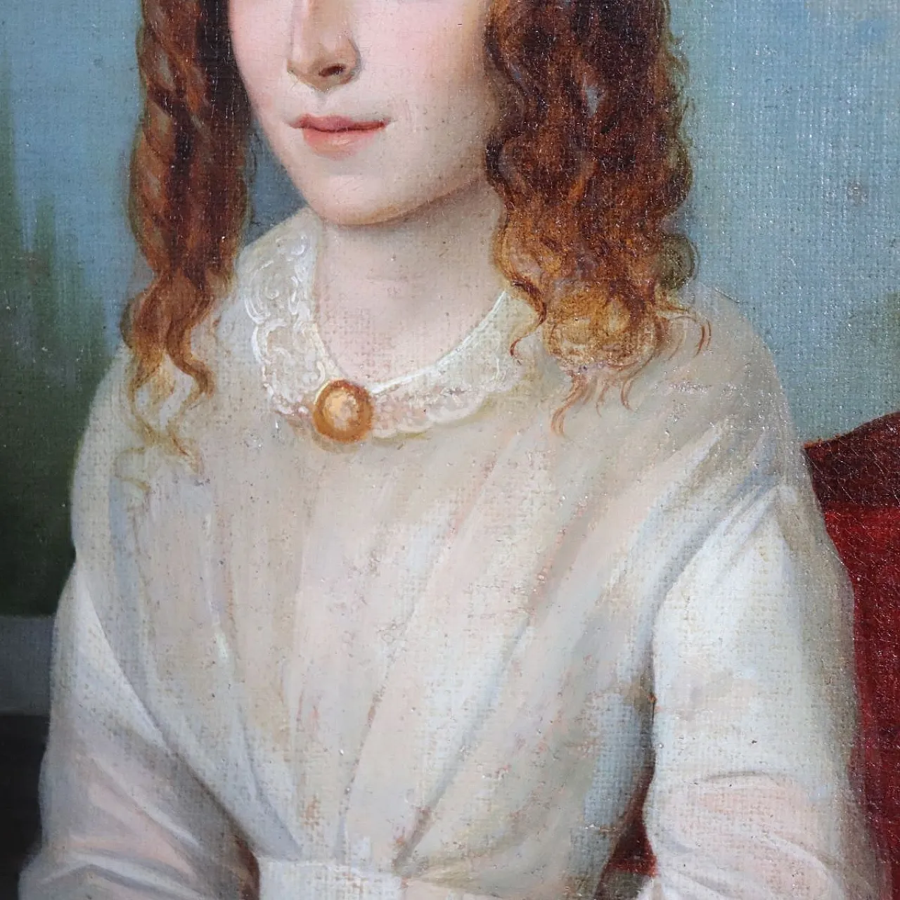 Dipinto olio su tela, Giovane donna con libro, '800 7
