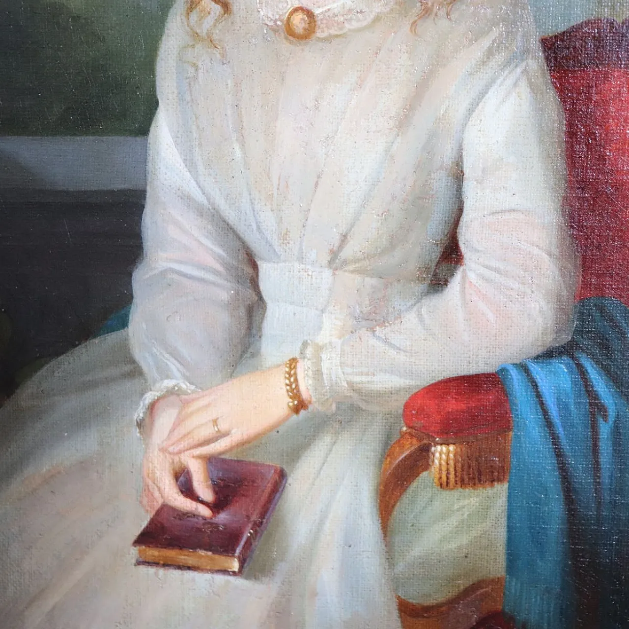 Dipinto olio su tela, Giovane donna con libro, '800 8