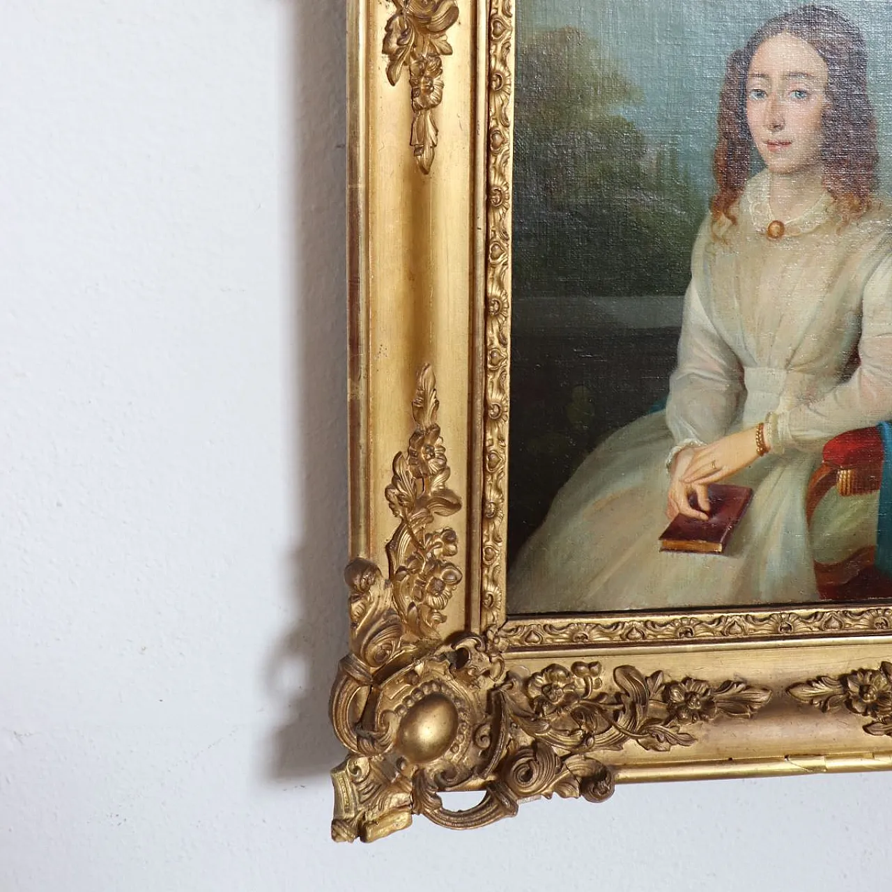 Dipinto olio su tela, Giovane donna con libro, '800 10