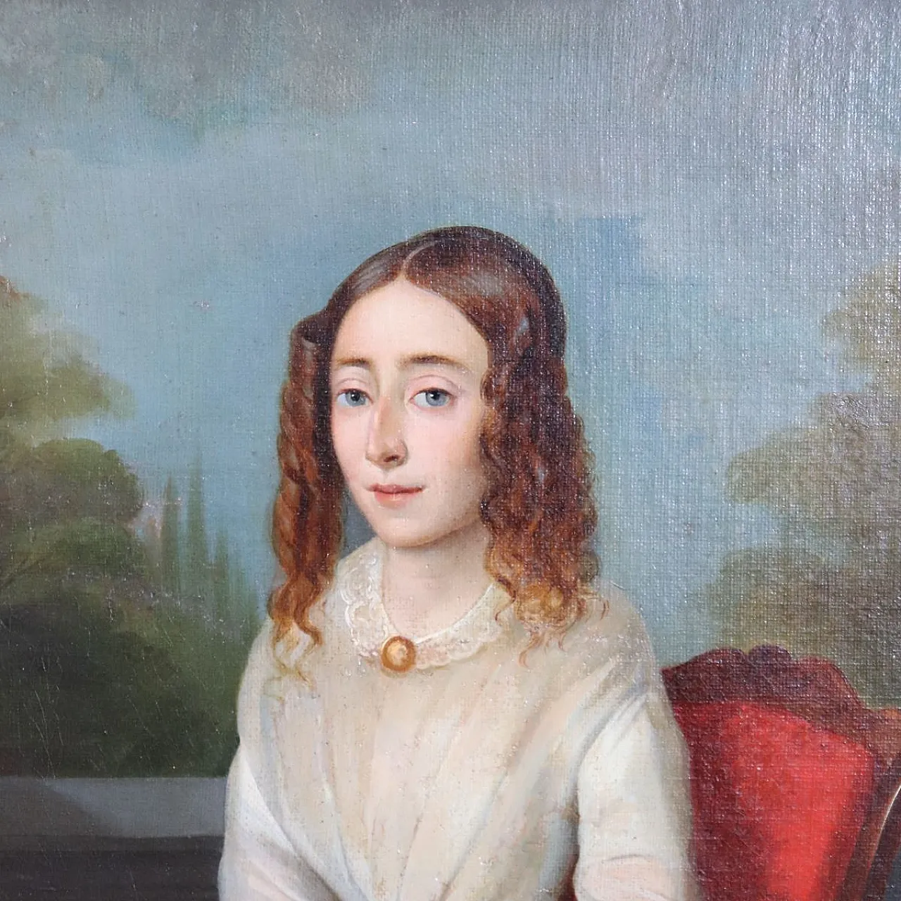 Dipinto olio su tela, Giovane donna con libro, '800 11