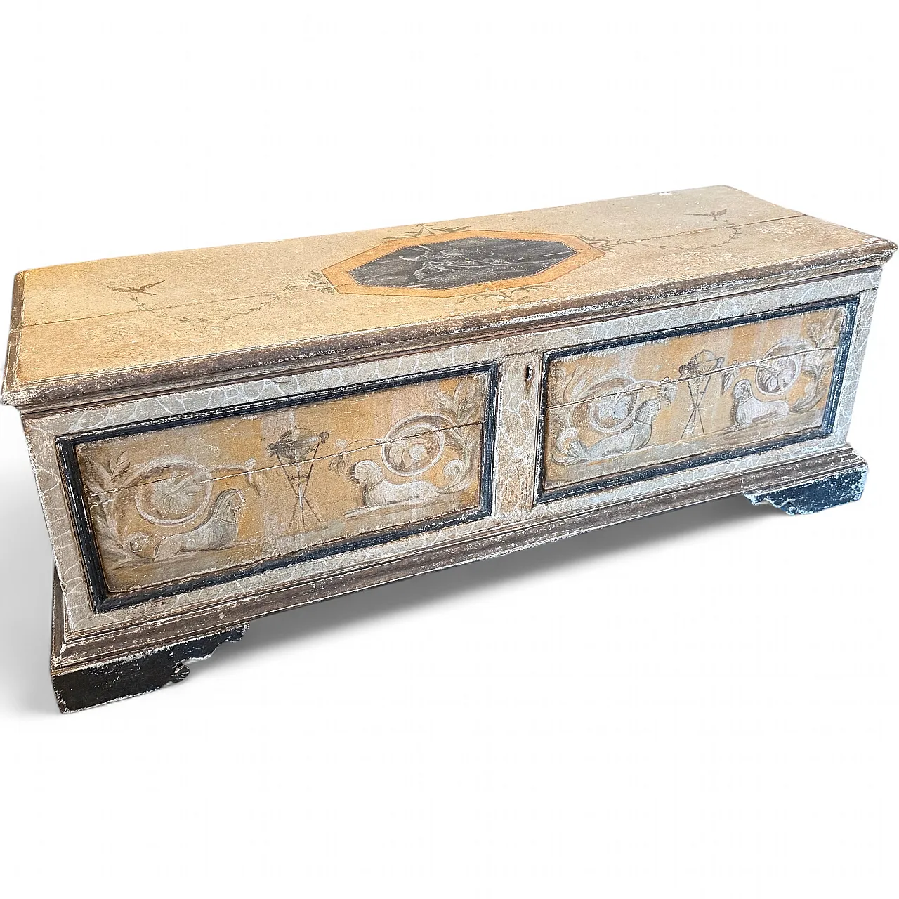 Cassapanca in legno dipinto a mano in stile neoclassico, '800 17
