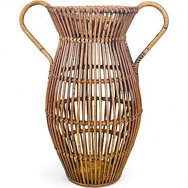 Wicker and bamboo Amphora umbrella stand, 1960s