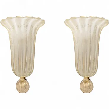 Pair of Murano glass sconces with gold dust inclusions, 20th century