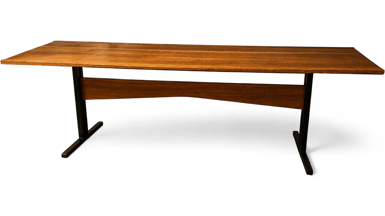 Rectangular table with wooden top and black metal base, 1960s 11
